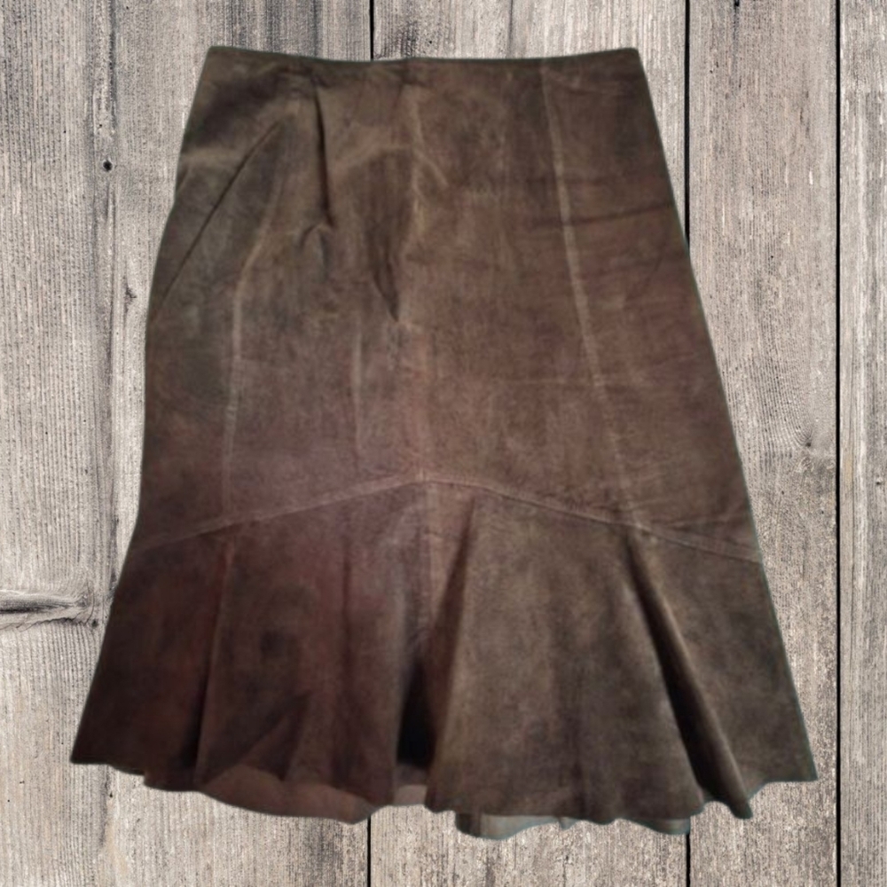 Chocolate Brown Suede Fit & Flare Skirt Size L